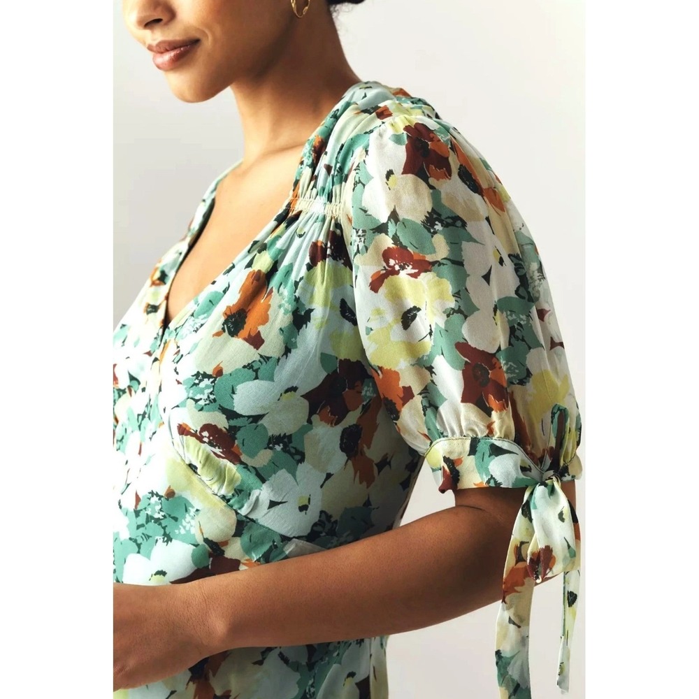 Anthropologie Midi Dress Chiffon Floral Slip Green Sage Multi S NWT Romantic - Picture 2 of 12
